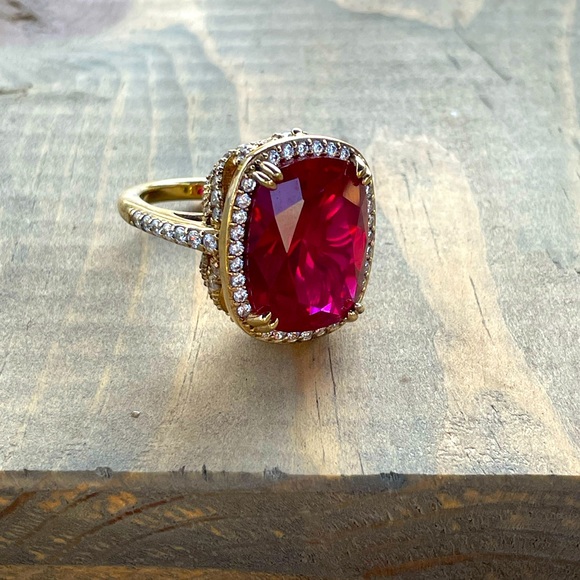 14k Gold Plated Synthetic Ruby Ring - Picture 1 of 5